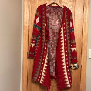 Anne French Long Geometric Print Sweater Cardigan